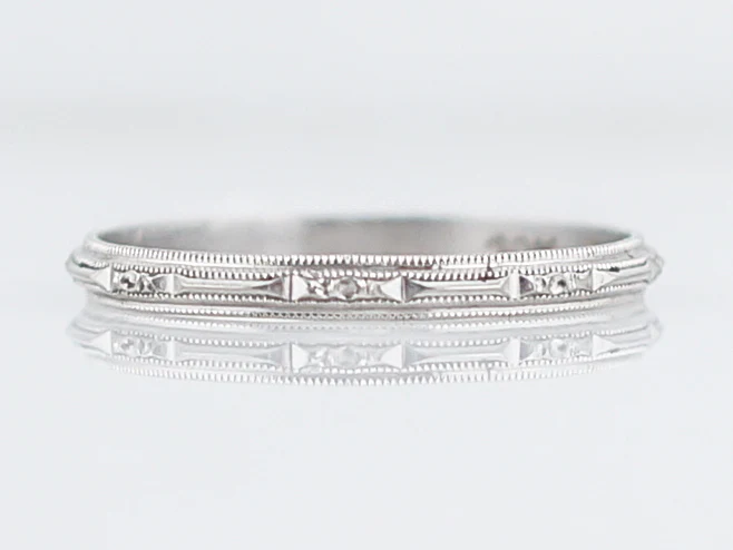 Antique Wedding Band Art Deco Orange Blossom in 18k White Gold