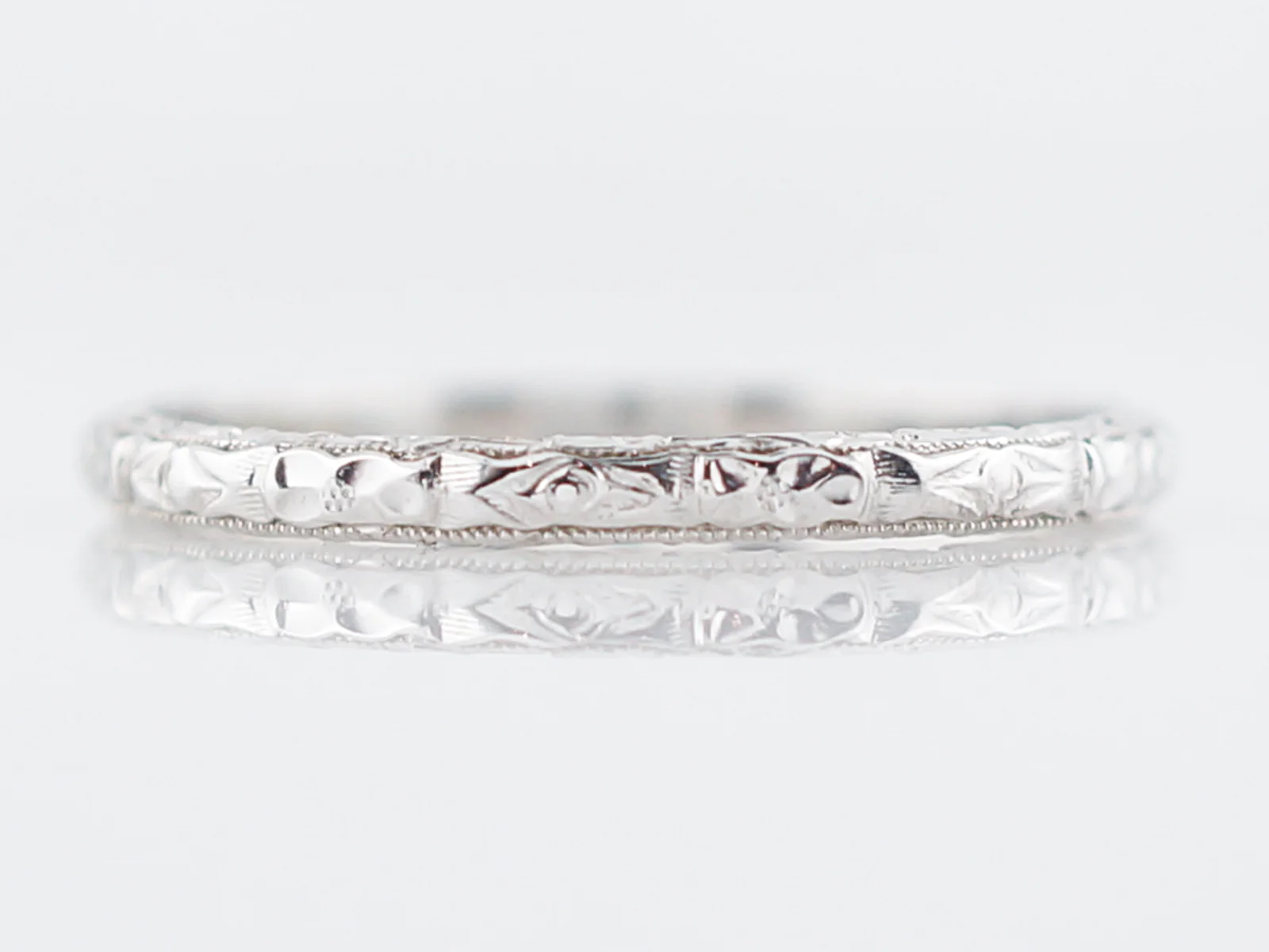 Antique Wedding Band Art Deco Orange Blossom 18k White Gold