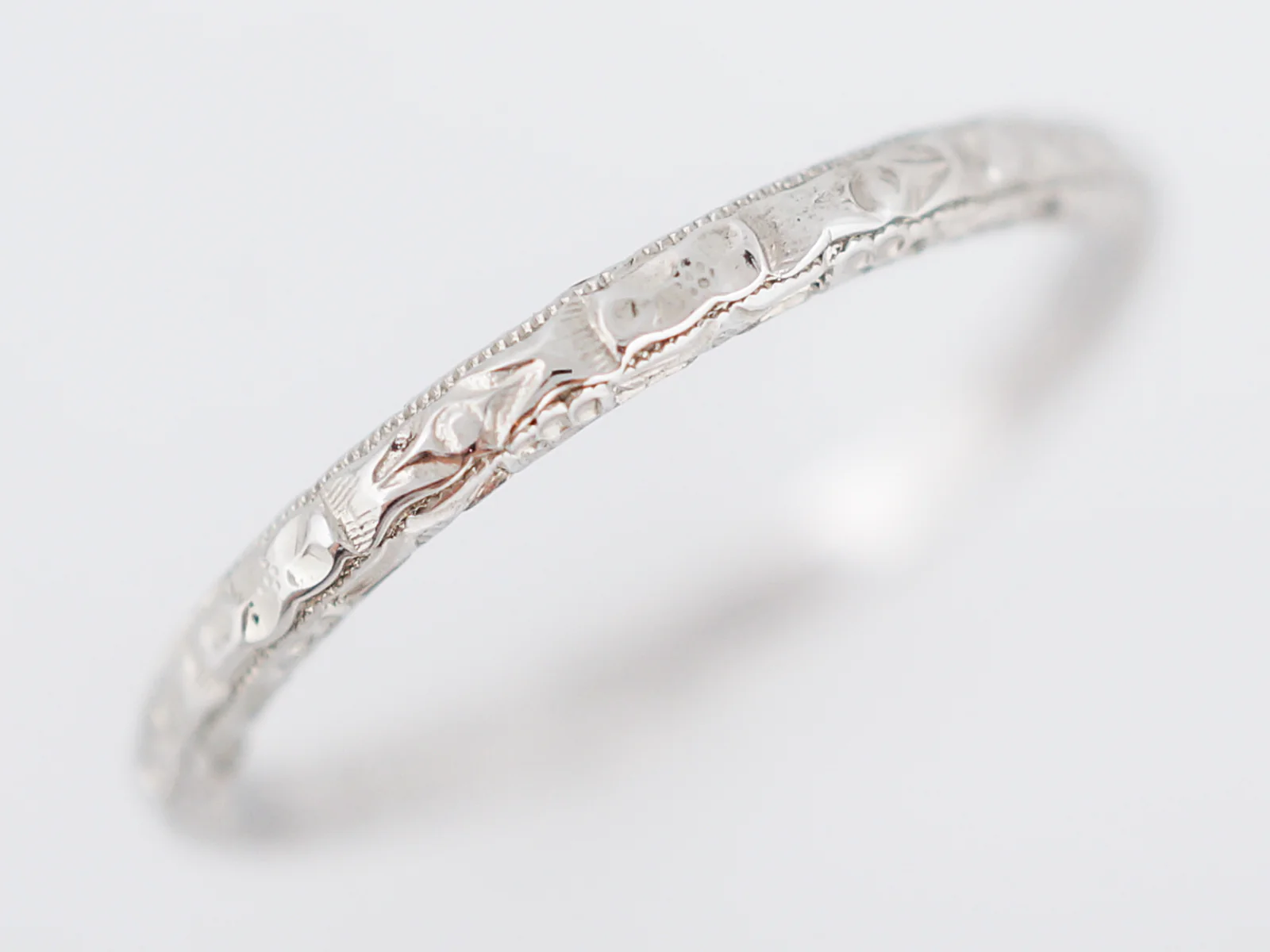 Antique Wedding Band Art Deco Orange Blossom 18k White Gold - Image 2