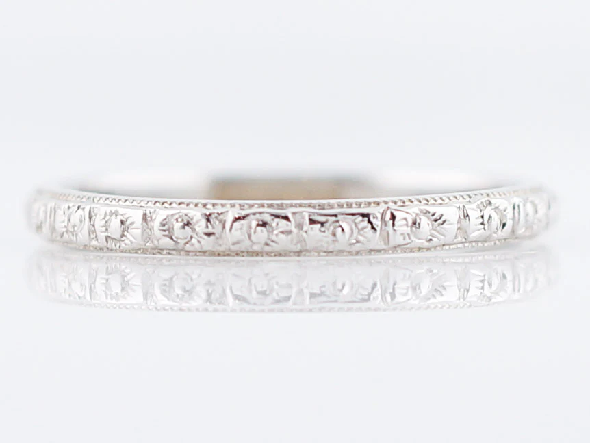 Antique Wedding Band Art Deco Orange Blossom in 18K White Gold - Image 2