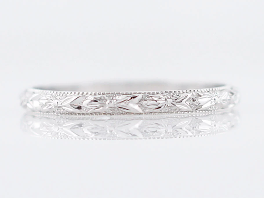 Antique Wedding Band Art Deco Orange Blossom in 18k White Gold - Image 2