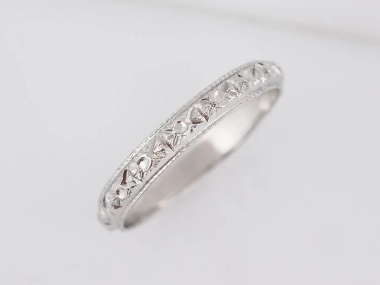 Antique Wedding Band Art Deco Orange Blossom in 18k White Gold - Image 2