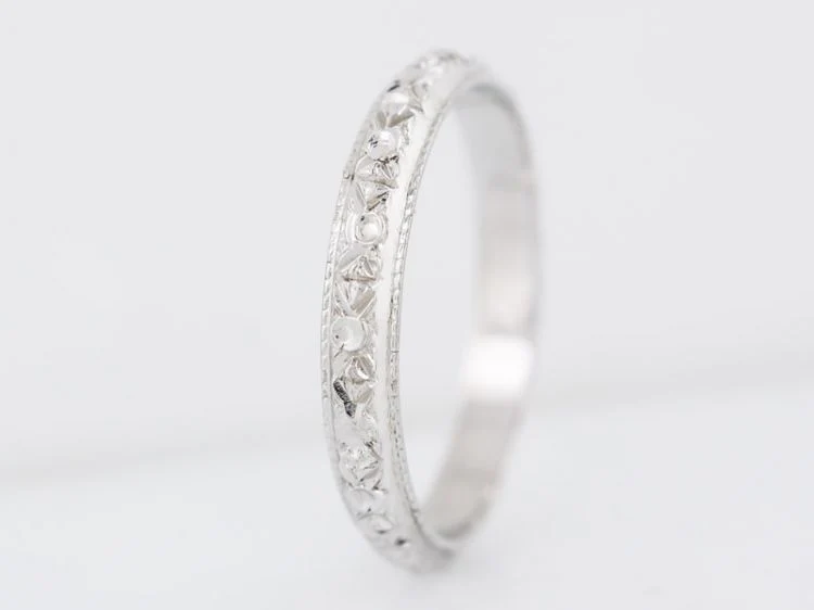 Antique Wedding Band Art Deco Orange Blossom in 18k White Gold - Image 3