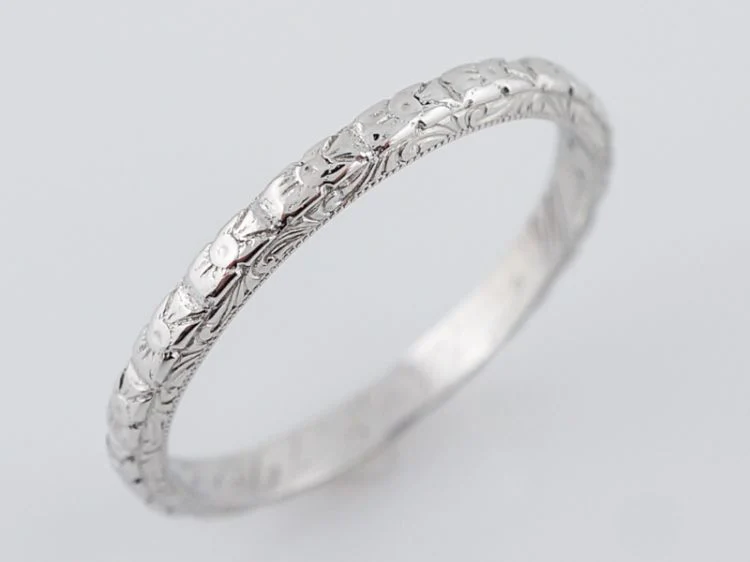 Antique Wedding Band Art Deco Orange Blossom in 18k White Gold - Image 4