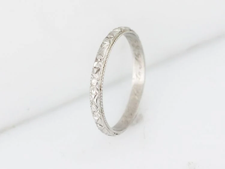 Antique Wedding Band Art Deco Orange Blossom in 18k White Gold - Image 2