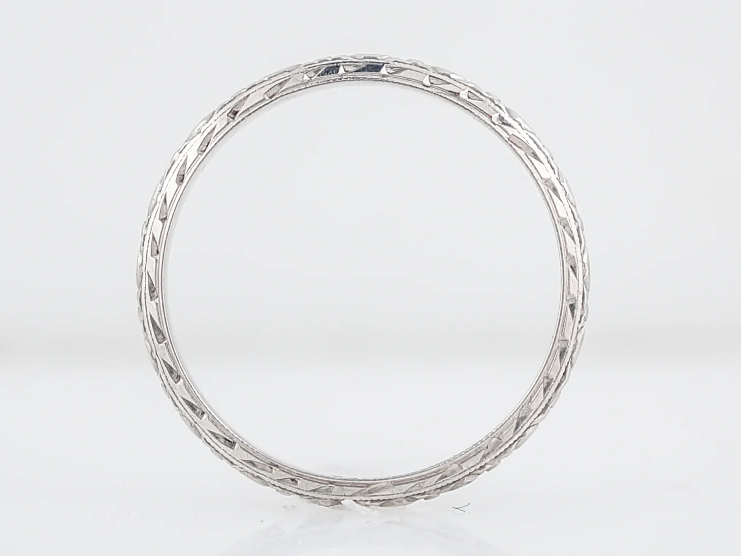 Antique Wedding Band Art Deco Orange Blossom & Chevron in 18k White Gold - Image 2