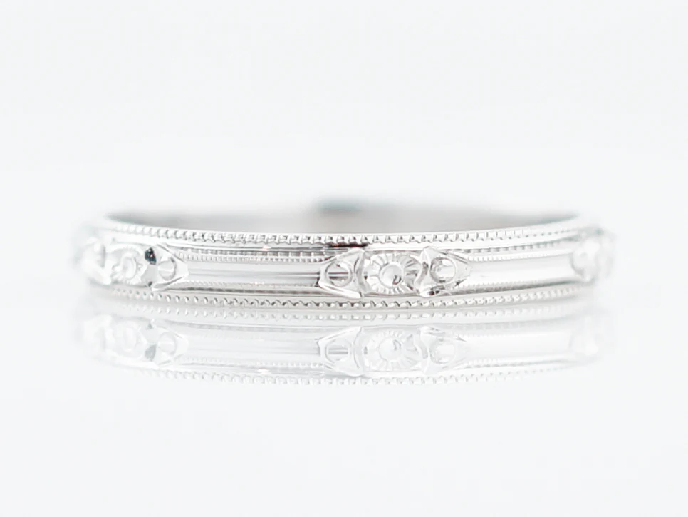 Antique Wedding Band Art Deco Orange Blossom in 14K White Gold