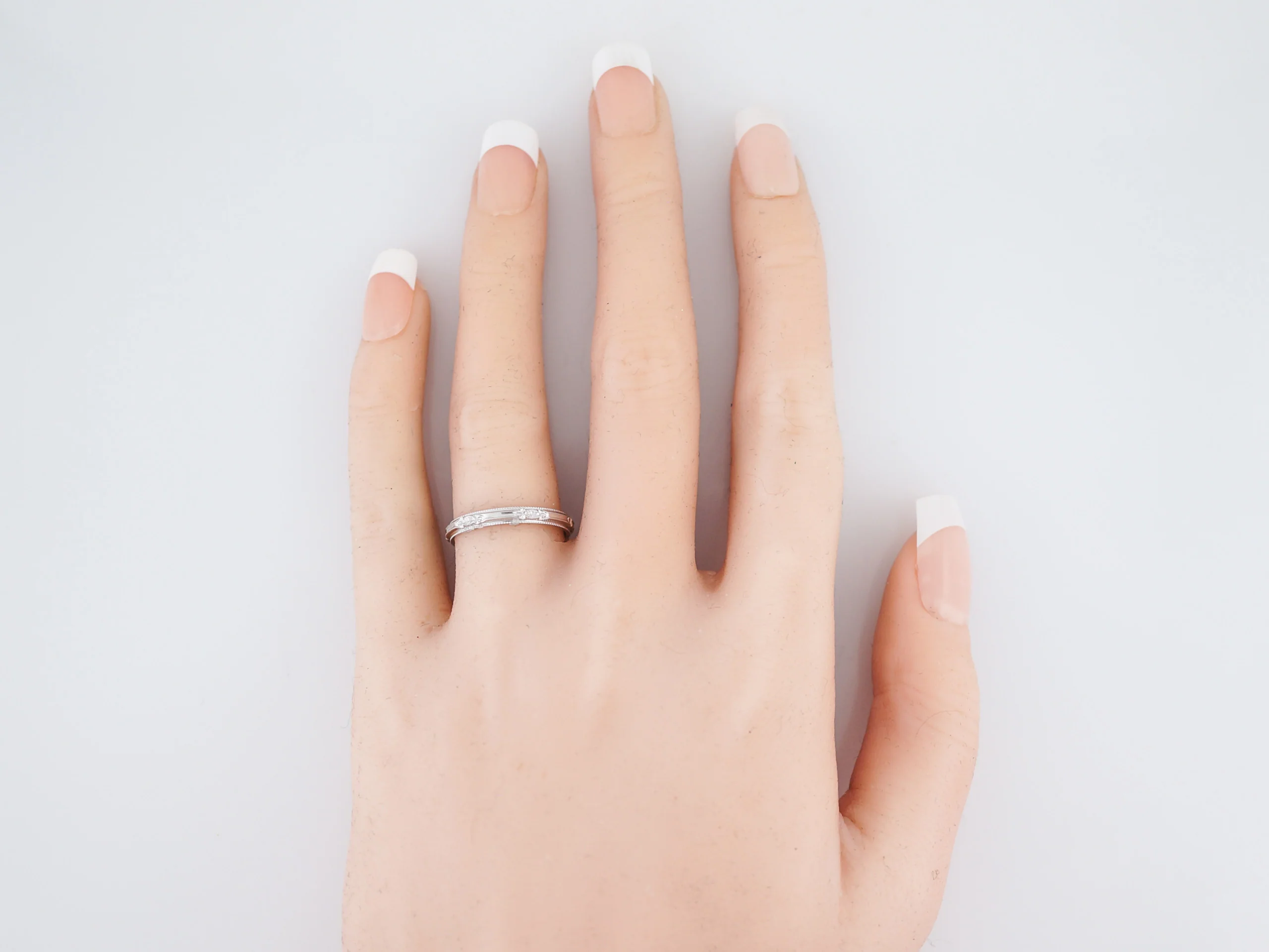 Antique Wedding Band Art Deco Orange Blossom in 14K White Gold - Image 3