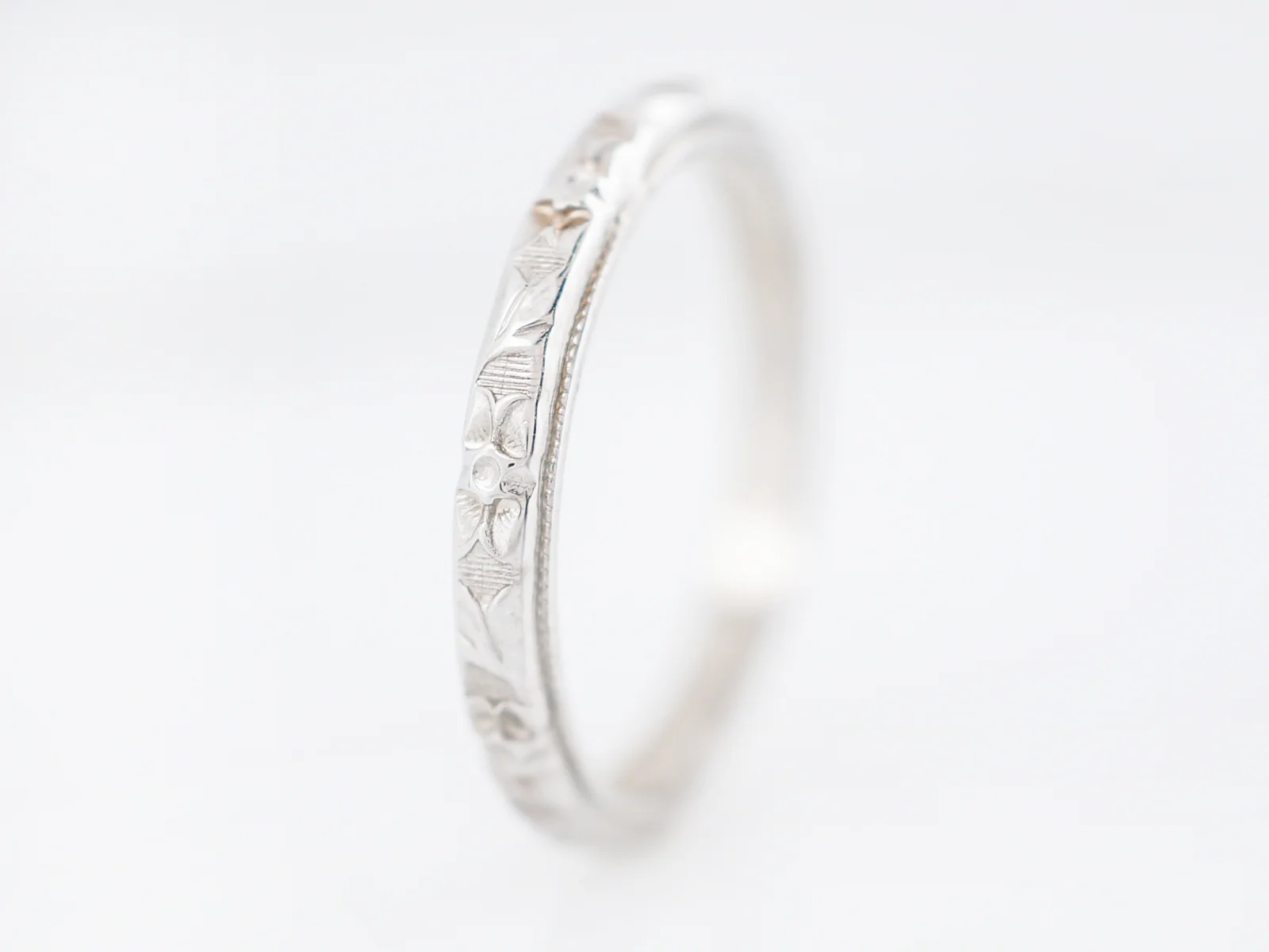 Antique Wedding Band Art Deco Orange Blossom in 14k White Gold - Image 3