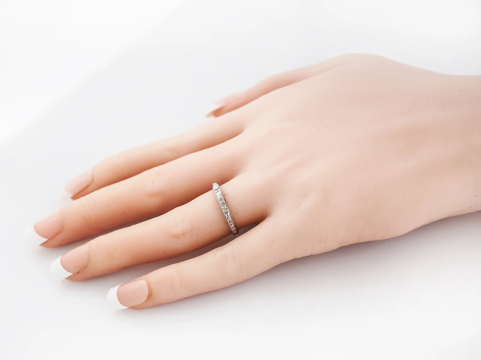 Antique Wedding Band Art Deco Orange Blossom in 14k White Gold - Image 5