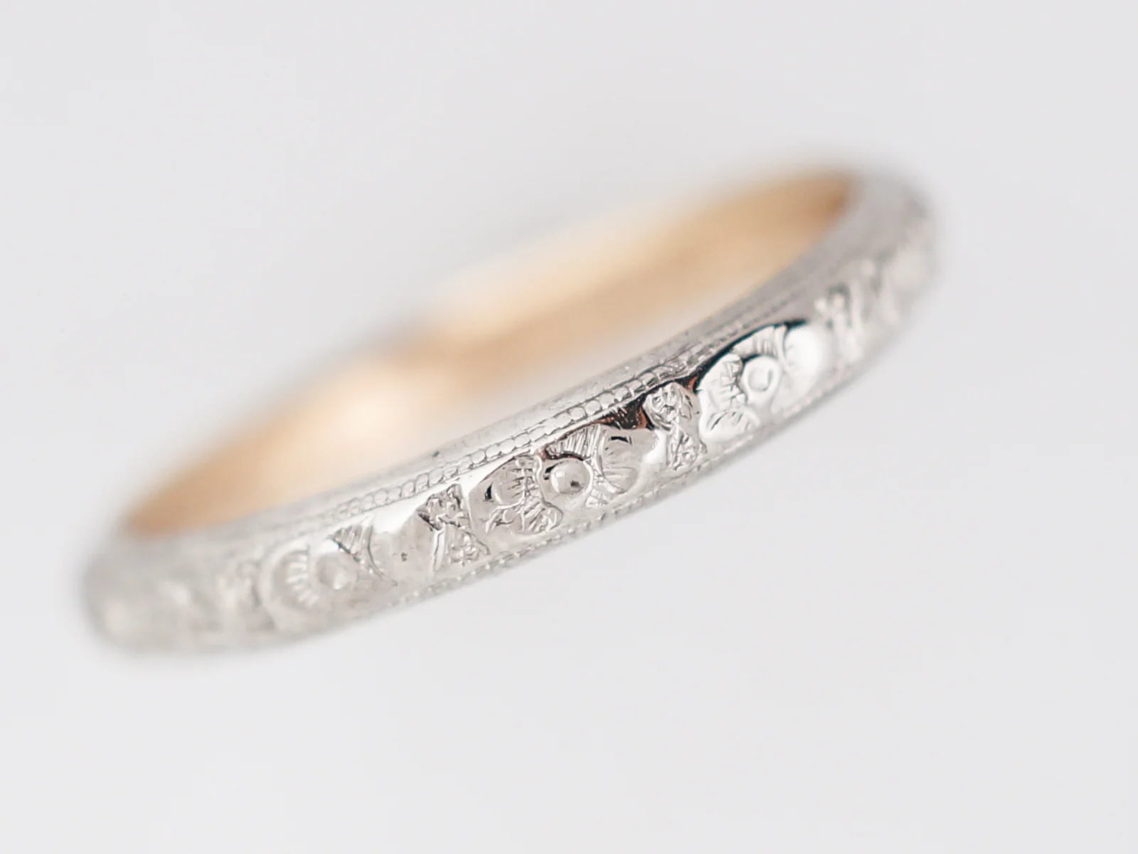 Antique Wedding Band Art Deco Orange Blossom in 14k White & Yellow Gold - Image 2