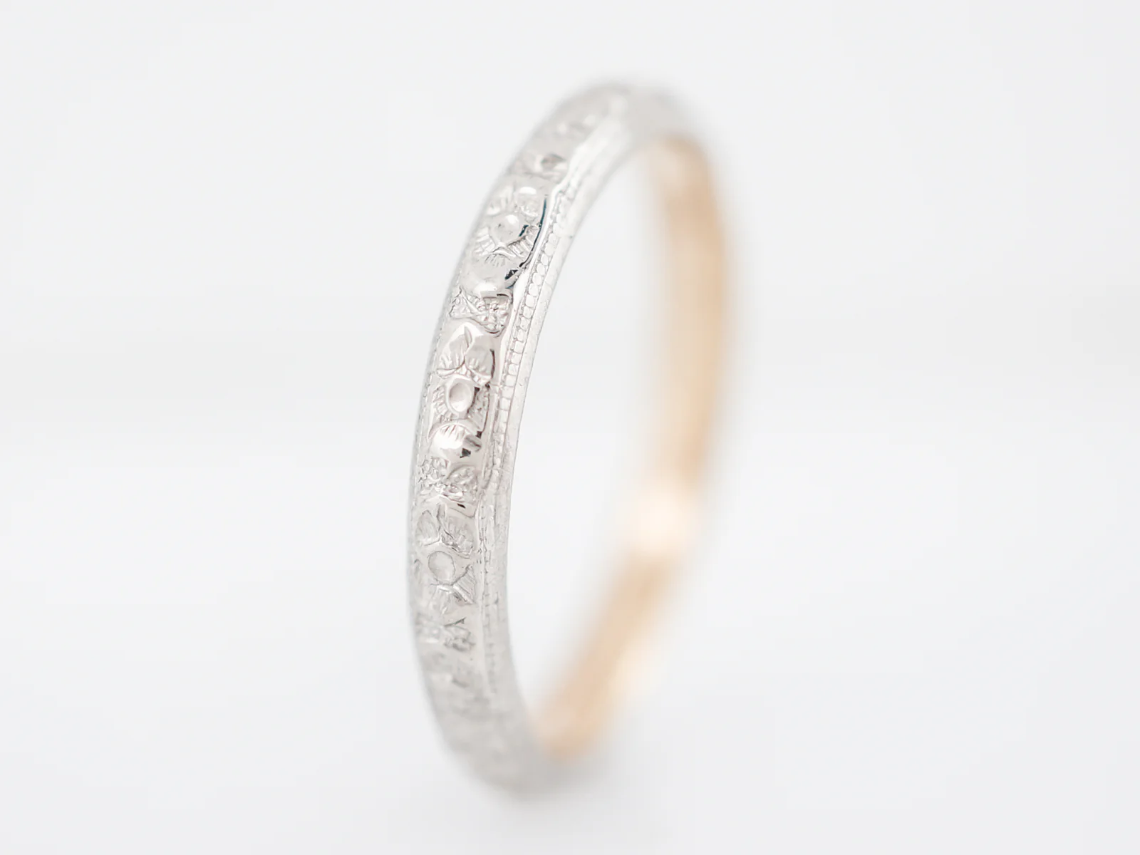 Antique Wedding Band Art Deco Orange Blossom in 14k White & Yellow Gold - Image 3