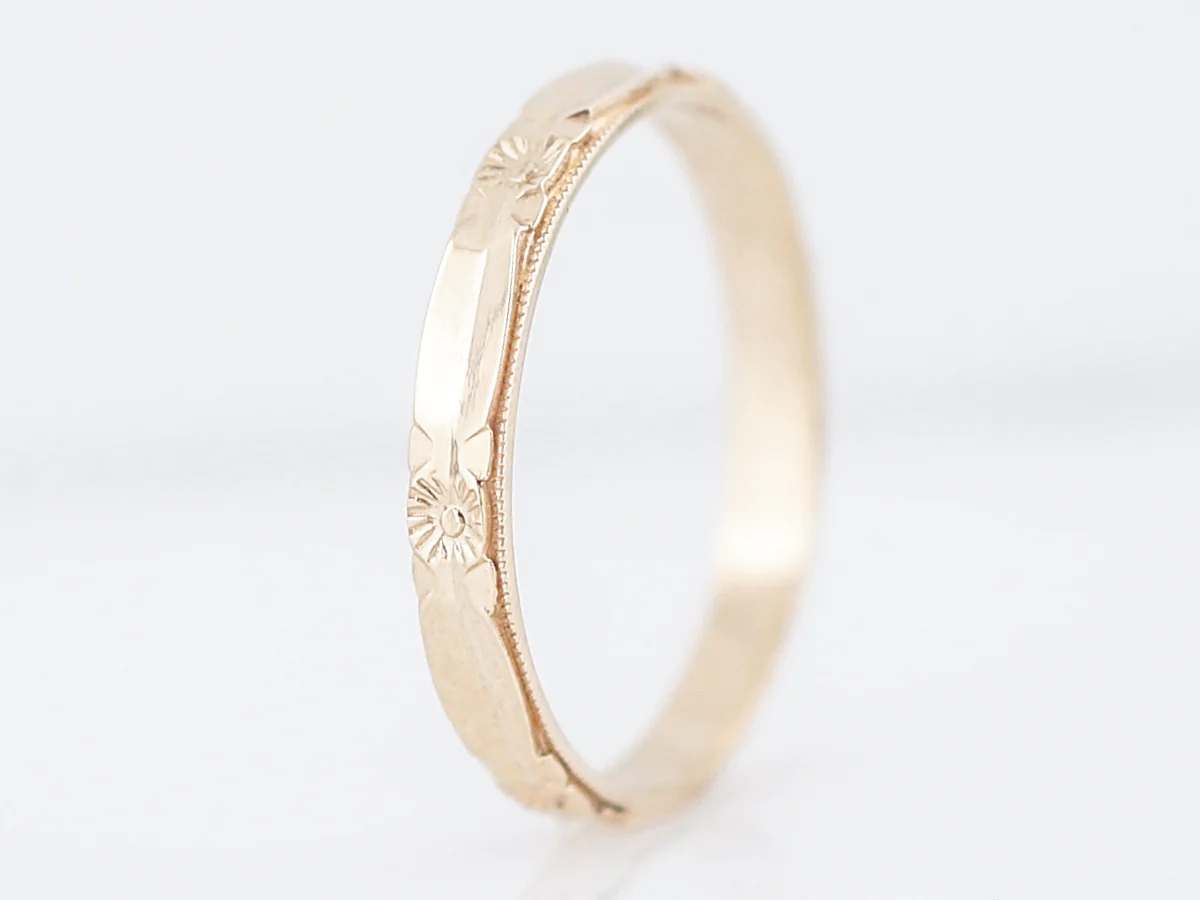 Antique Wedding Band Art Deco Orange Blossom in 14k Yellow Gold - Image 3