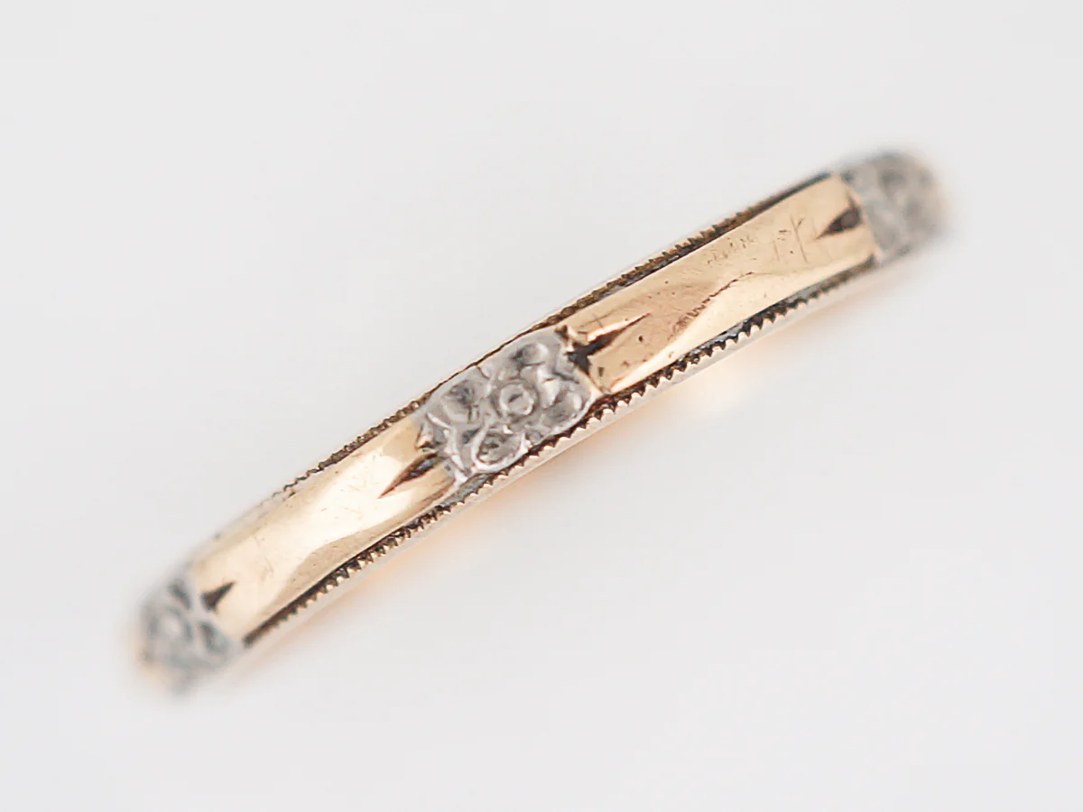 Antique Wedding Band Art Deco Orange Blossom in 14k Yellow & White Gold - Image 2