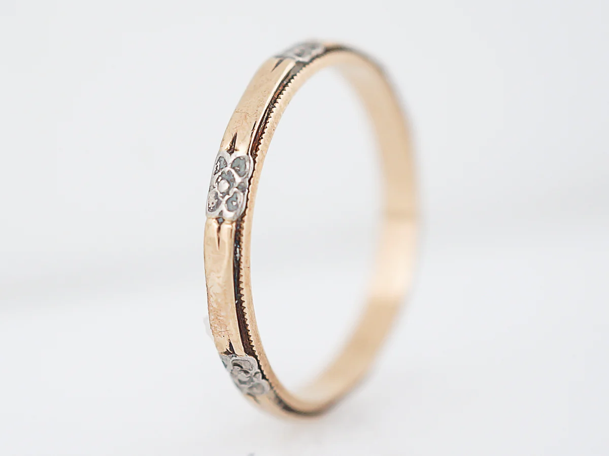 Antique Wedding Band Art Deco Orange Blossom in 14k Yellow & White Gold - Image 3