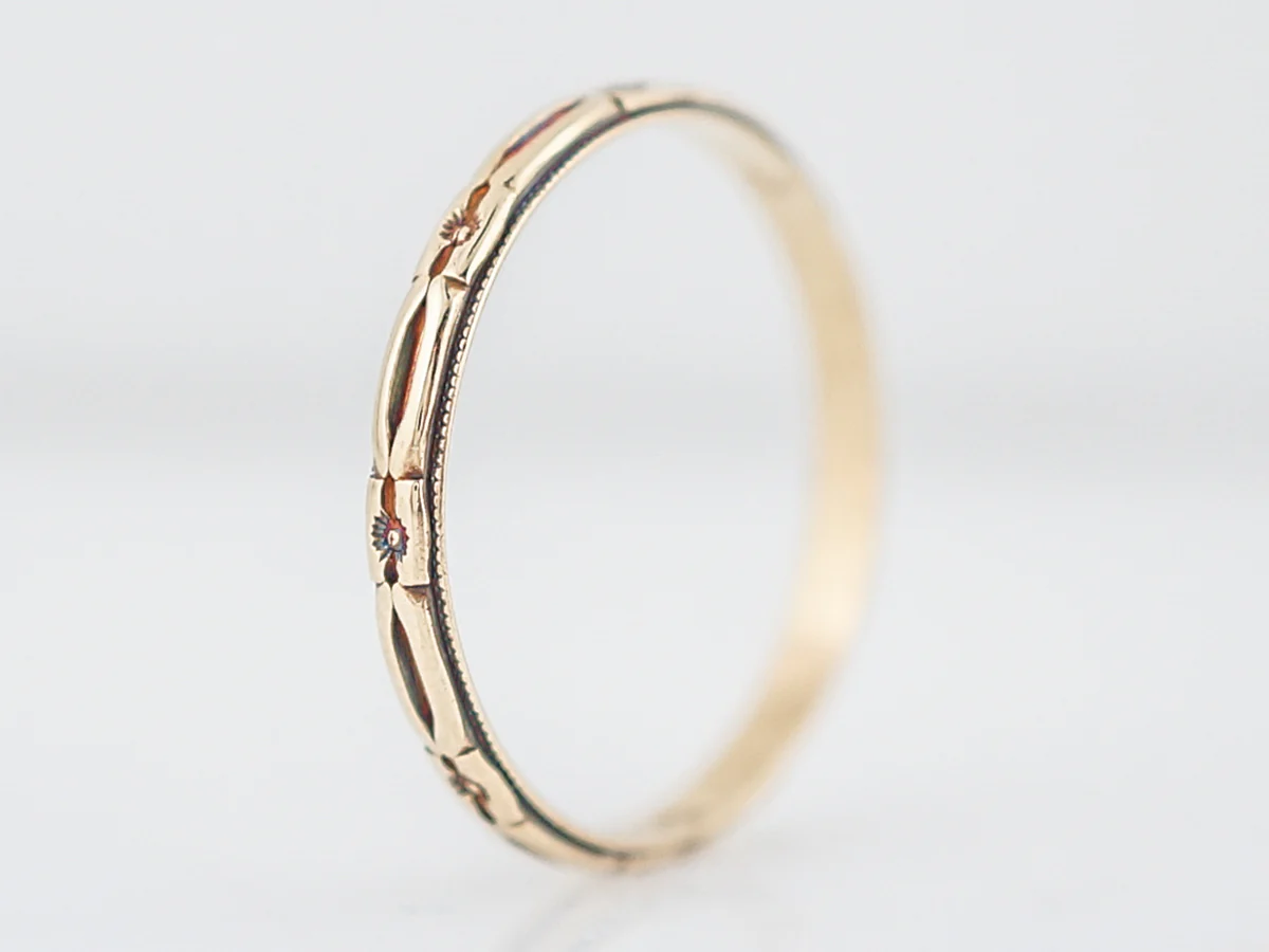 Antique Wedding Band Art Deco Orange Blossom in 14k Yellow Gold - Image 3