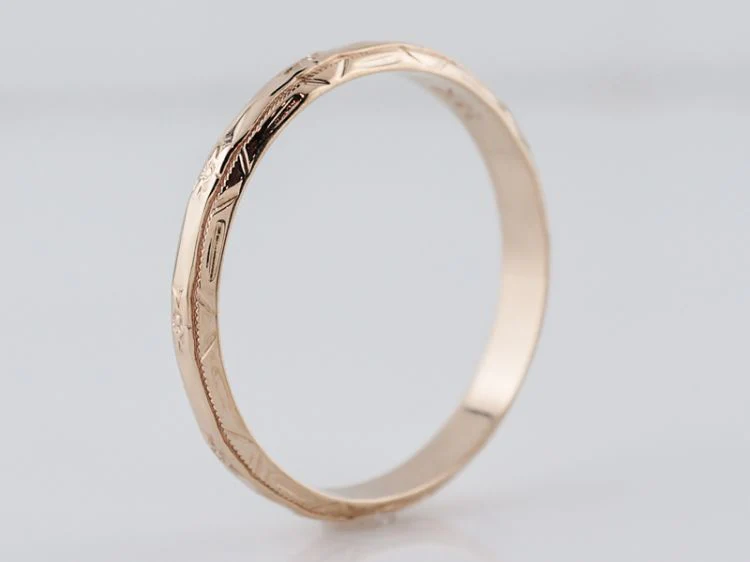 Antique Wedding Band Art Deco Orange Blossom in 14k Yellow Gold - Image 2
