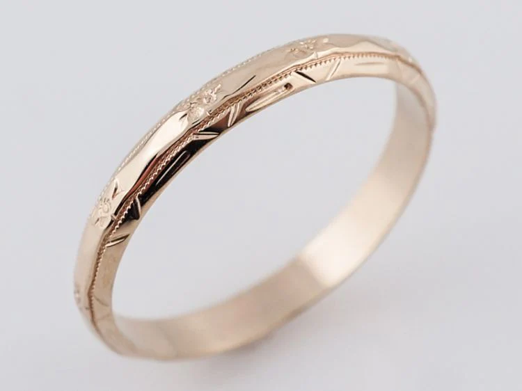 Antique Wedding Band Art Deco Orange Blossom in 14k Yellow Gold - Image 3