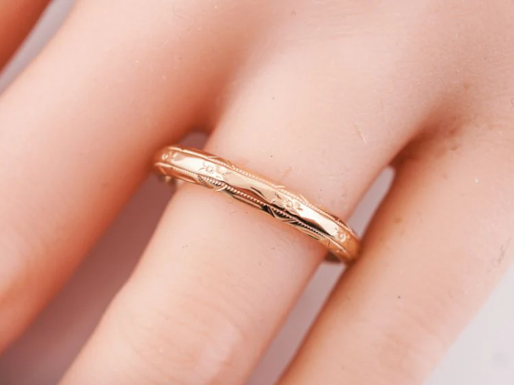 Antique Wedding Band Art Deco Orange Blossom in 14k Yellow Gold - Image 6
