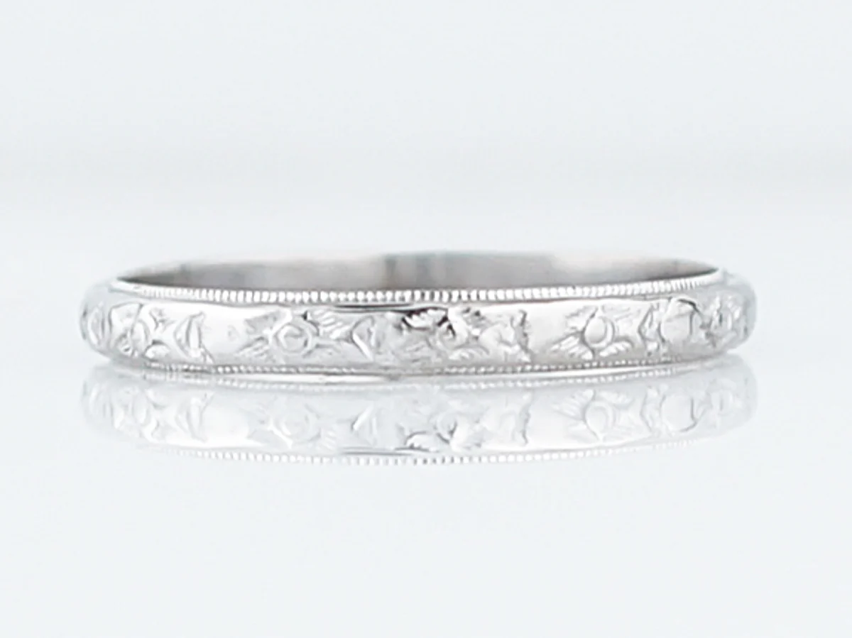 Antique Wedding Band Art Deco Orange Blossom in 18k White Gold