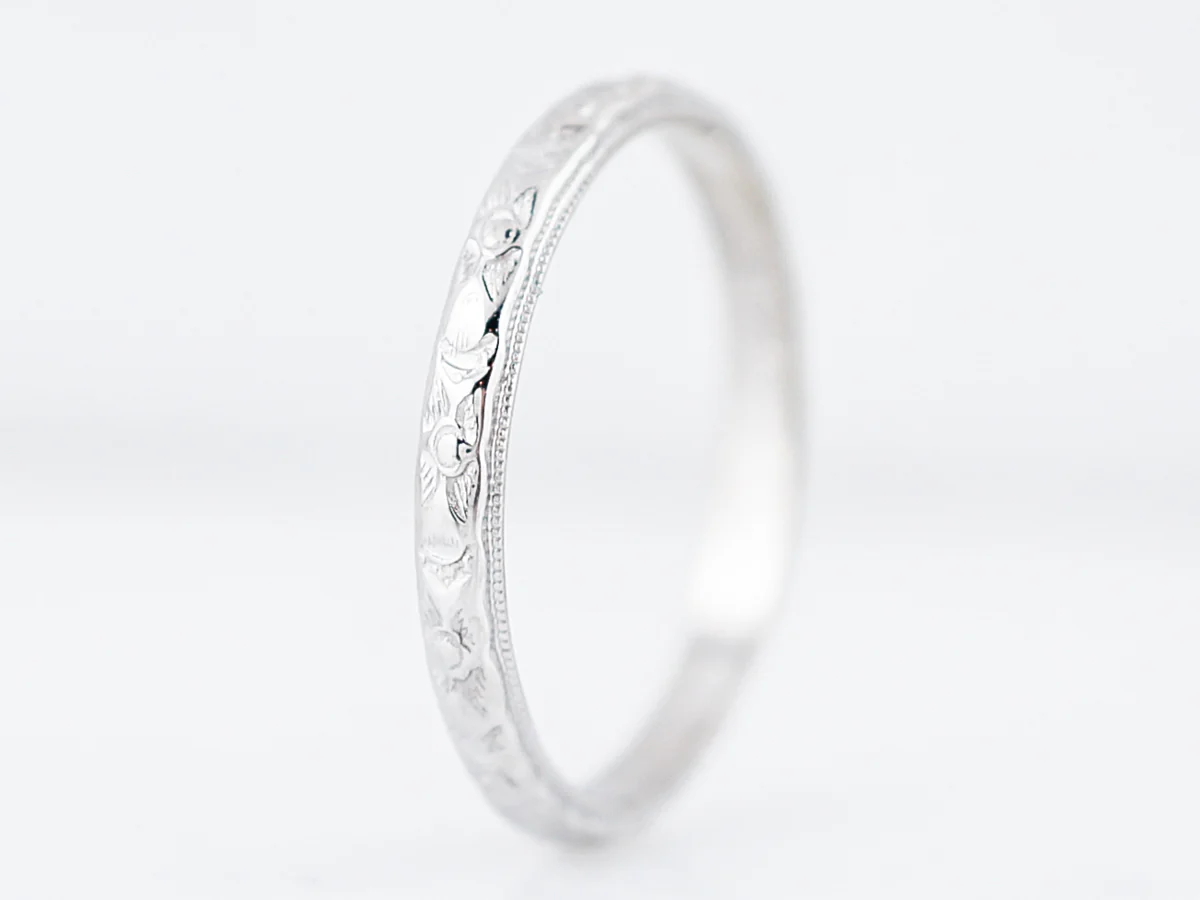 Antique Wedding Band Art Deco Orange Blossom in 18k White Gold - Image 2