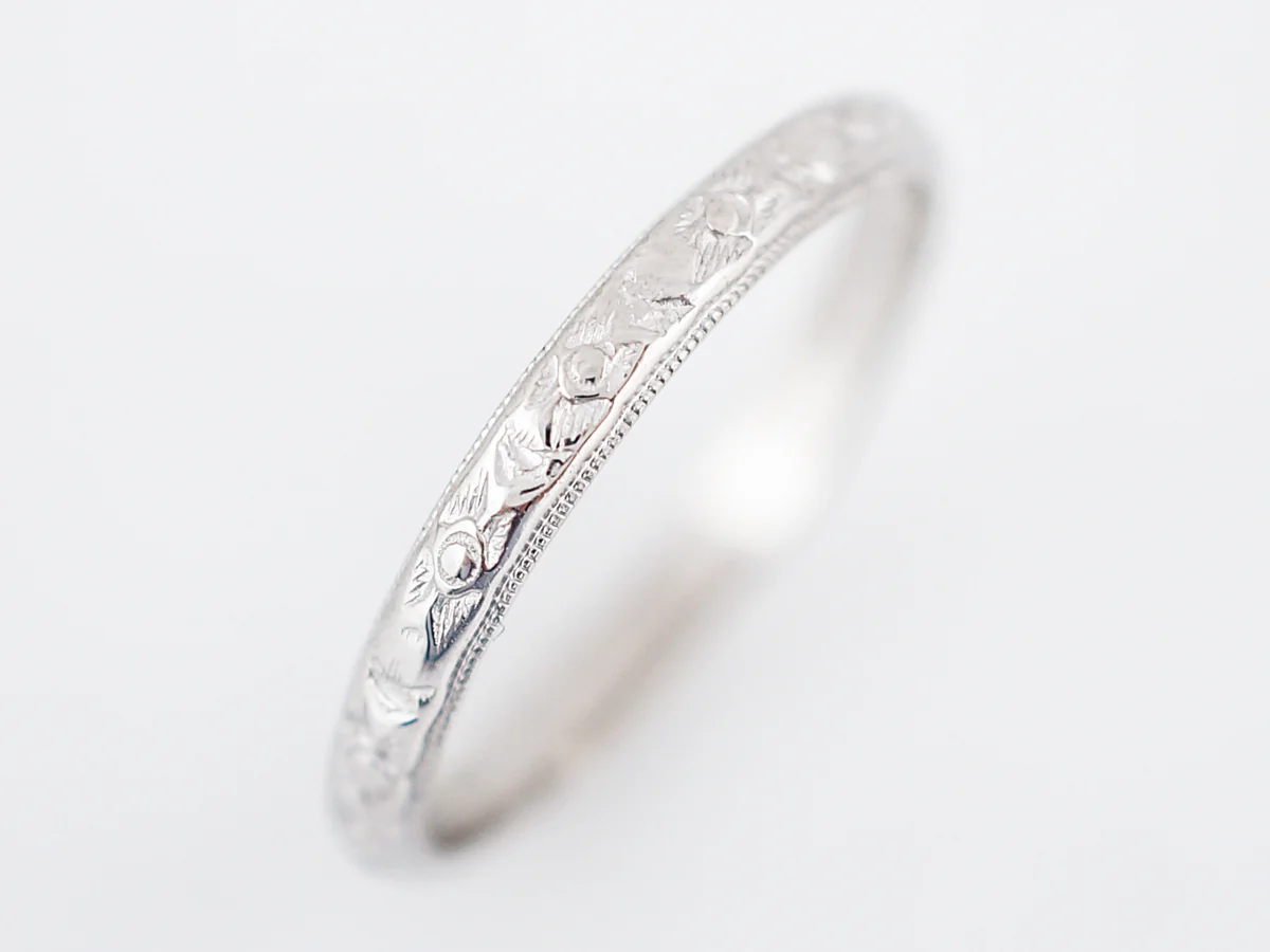 Antique Wedding Band Art Deco Orange Blossom in 18k White Gold - Image 4