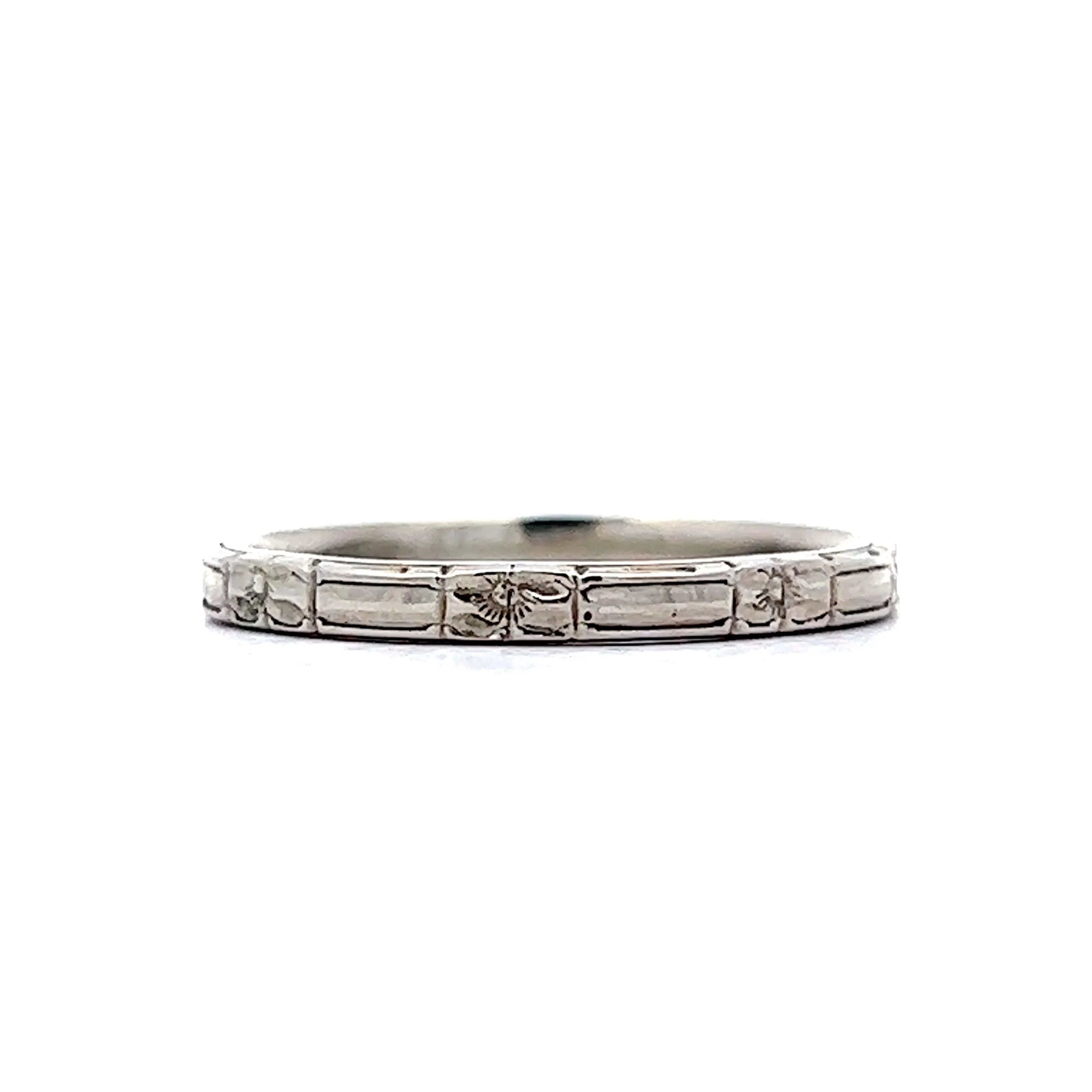 Antique Wedding Band Art Deco Orange Blossom in 18k White Gold - Image 2