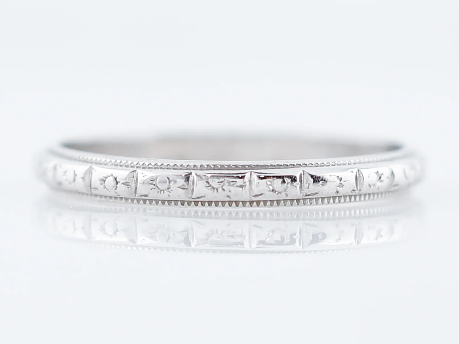 Antique Wedding Band Art Deco Belais Brothers Orange Blossom in 18k White Gold