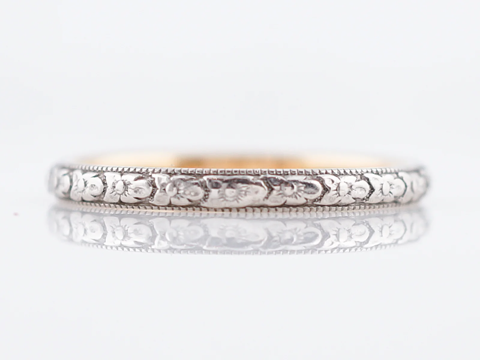 Antique Wedding Band Art Deco Orange Blossom in 18k White & Yellow Gold