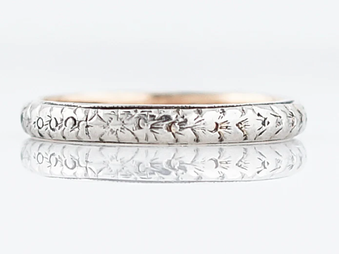 Antique Wedding Band Art Deco Orange Blossom in 18k White & Yellow Gold - Image 2