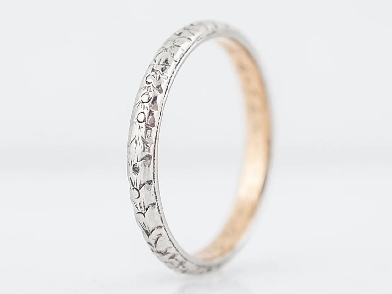 Antique Wedding Band Art Deco Orange Blossom in 18k White & Yellow Gold - Image 4