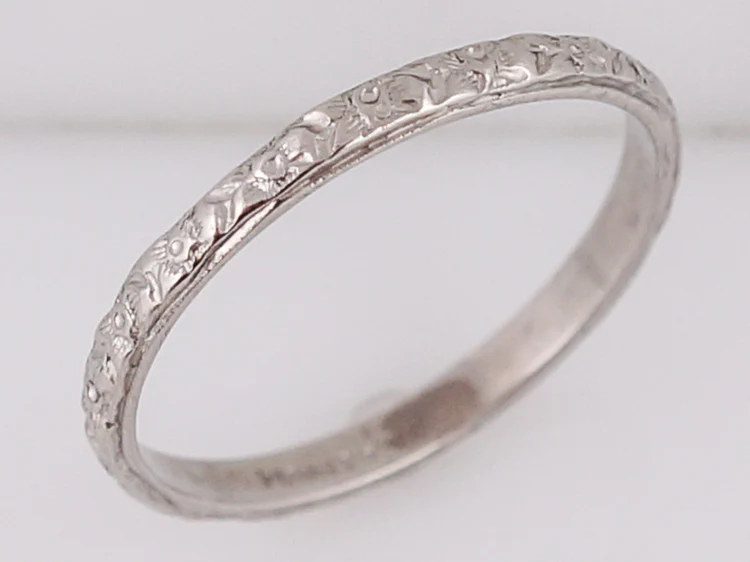 Antique Wedding Band Art Deco Orange Blossom in Platinum - Image 2