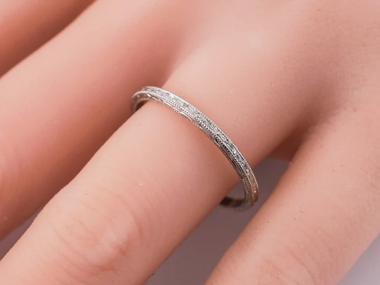 Antique Wedding Band Art Deco Orange Blossom in Platinum - Image 6