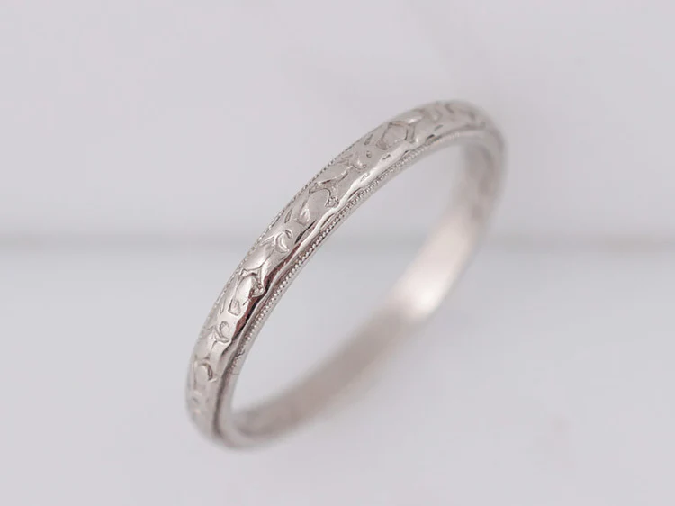 Antique Wedding Band Art Deco Orange Blossom in Platinum - Image 3