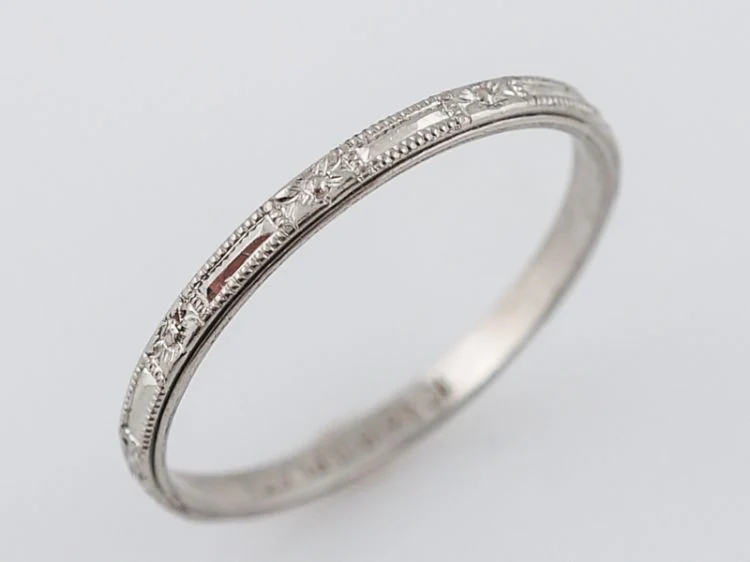Antique Wedding Band Art Deco Orange Blossom in Platinum - Image 3