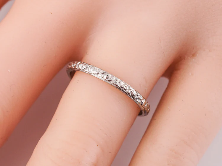 Antique Wedding Band Art Deco Orange Blossom in Platinum - Image 7