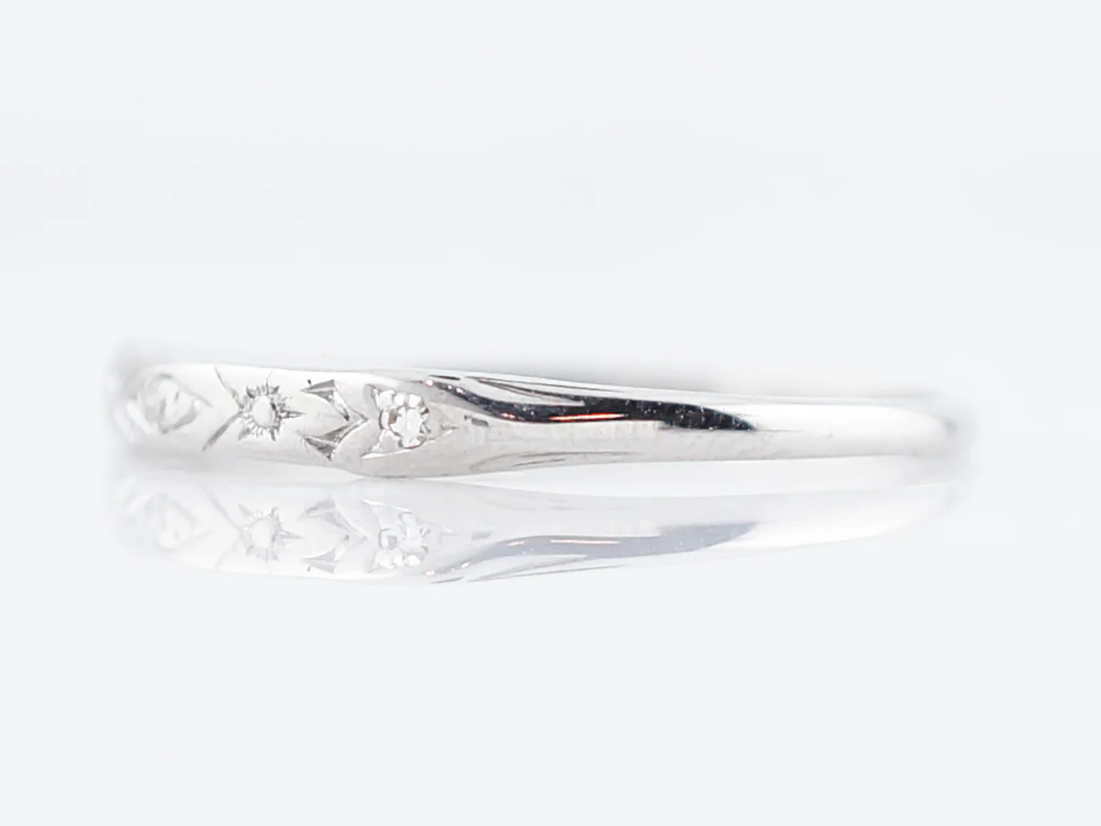 Antique Wedding Band Art Deco .03 Single Cut Diamonds in 18k White Gold - Image 2