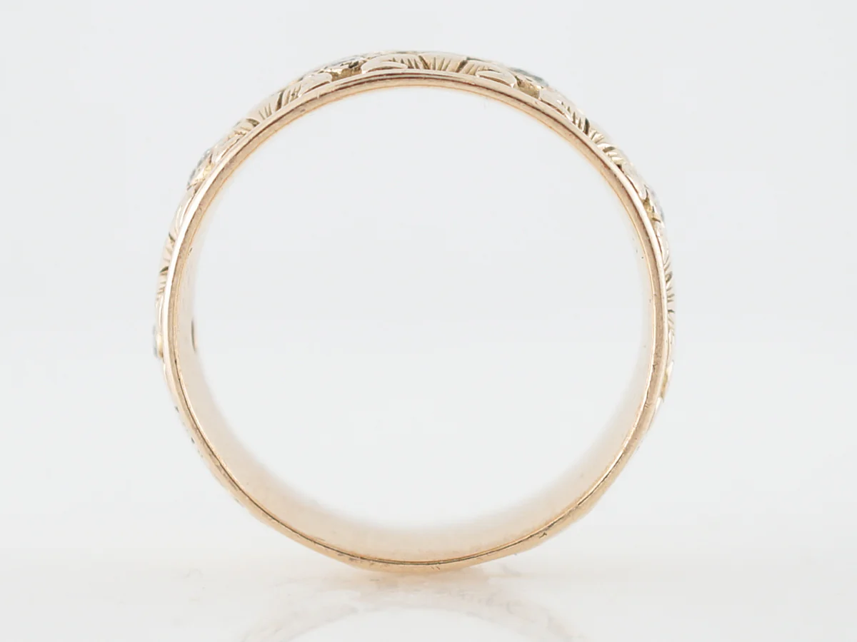 Antique Wedding Band Art Nouveau .10 Single Cut Diamonds in 14k Yellow Gold - Image 2