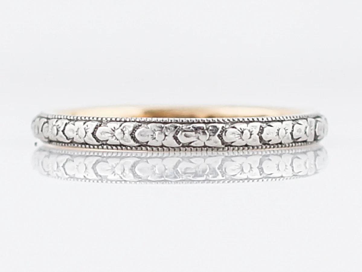 Antique Wedding Band Edwardian Orange Blossom in 18k White & Yellow Gold