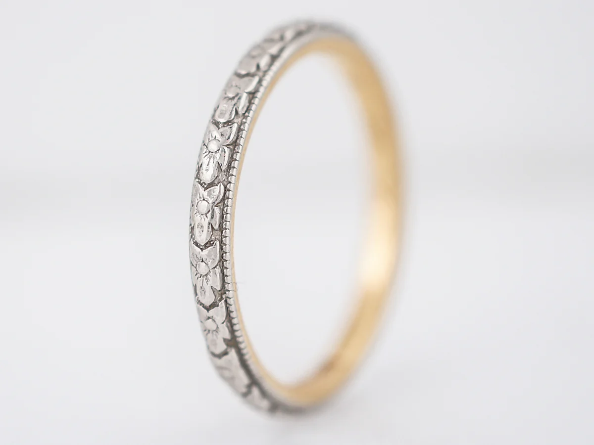 Antique Wedding Band Edwardian Orange Blossom in 18k White & Yellow Gold - Image 2