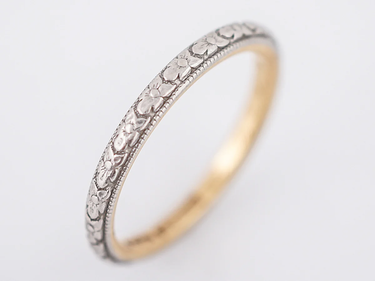 Antique Wedding Band Edwardian Orange Blossom in 18k White & Yellow Gold - Image 4