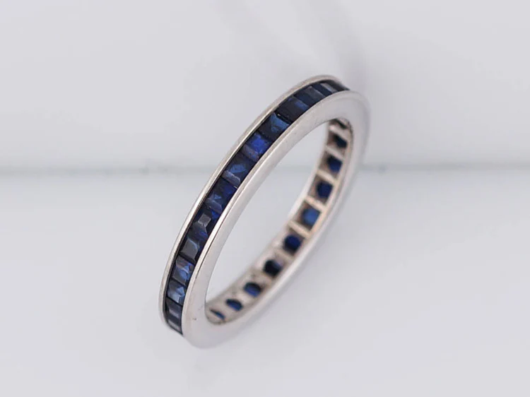 Antique Wedding Band Late Art Deco 1.55cttw Sapphire in 14k White Gold - Image 3
