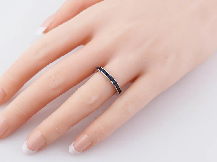 Antique Wedding Band Late Art Deco 1.55cttw Sapphire in 14k White Gold - Image 4