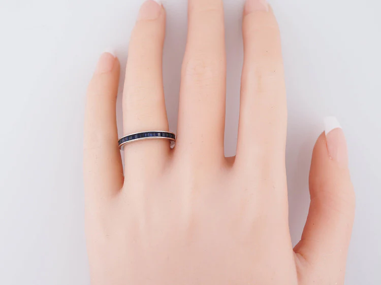 Antique Wedding Band Late Art Deco 1.55cttw Sapphire in 14k White Gold - Image 5
