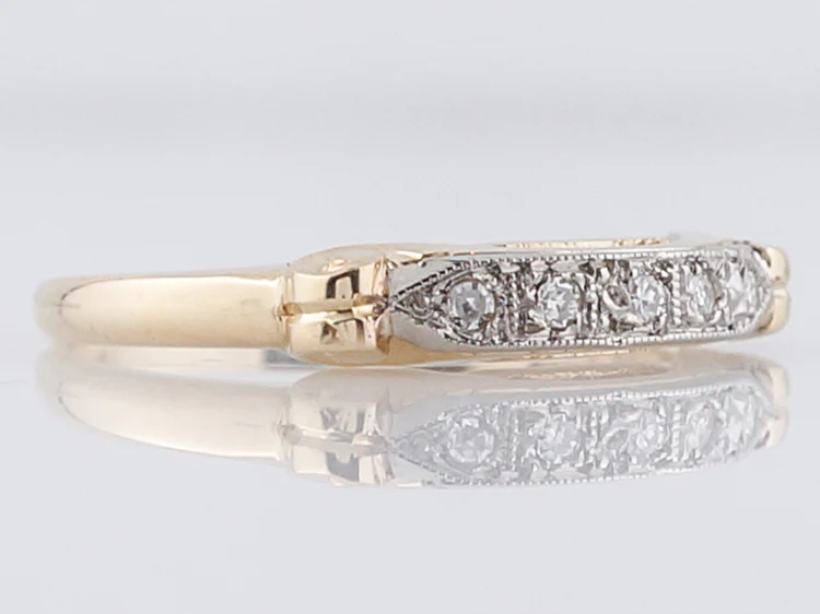 Antique Wedding Band Late Art Deco .20 Single Cut Diamonds in 14k - Image 2