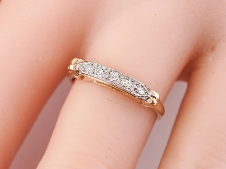 Antique Wedding Band Late Art Deco .20 Single Cut Diamonds in 14k - Image 8
