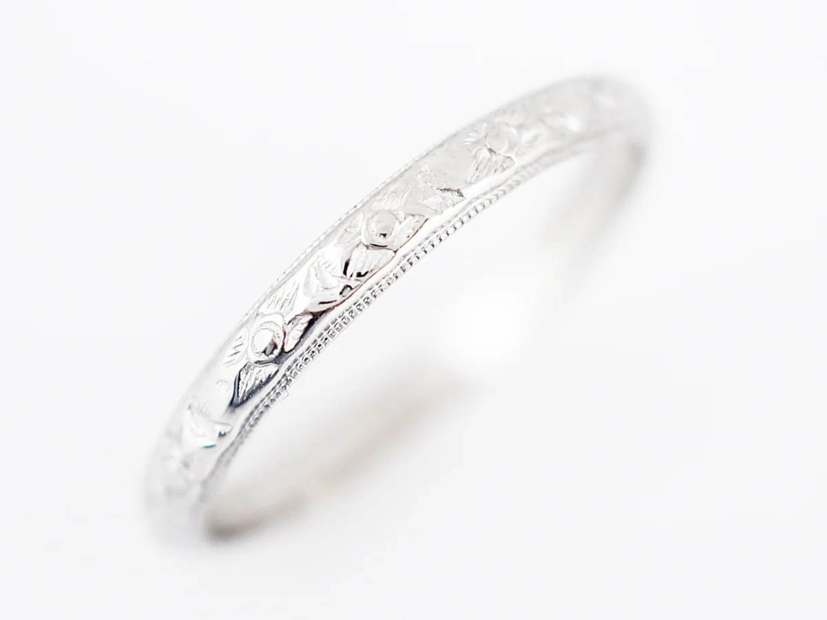 Antique Wedding Band Orange Blossom Art Deco in 14k White Gold - Image 2