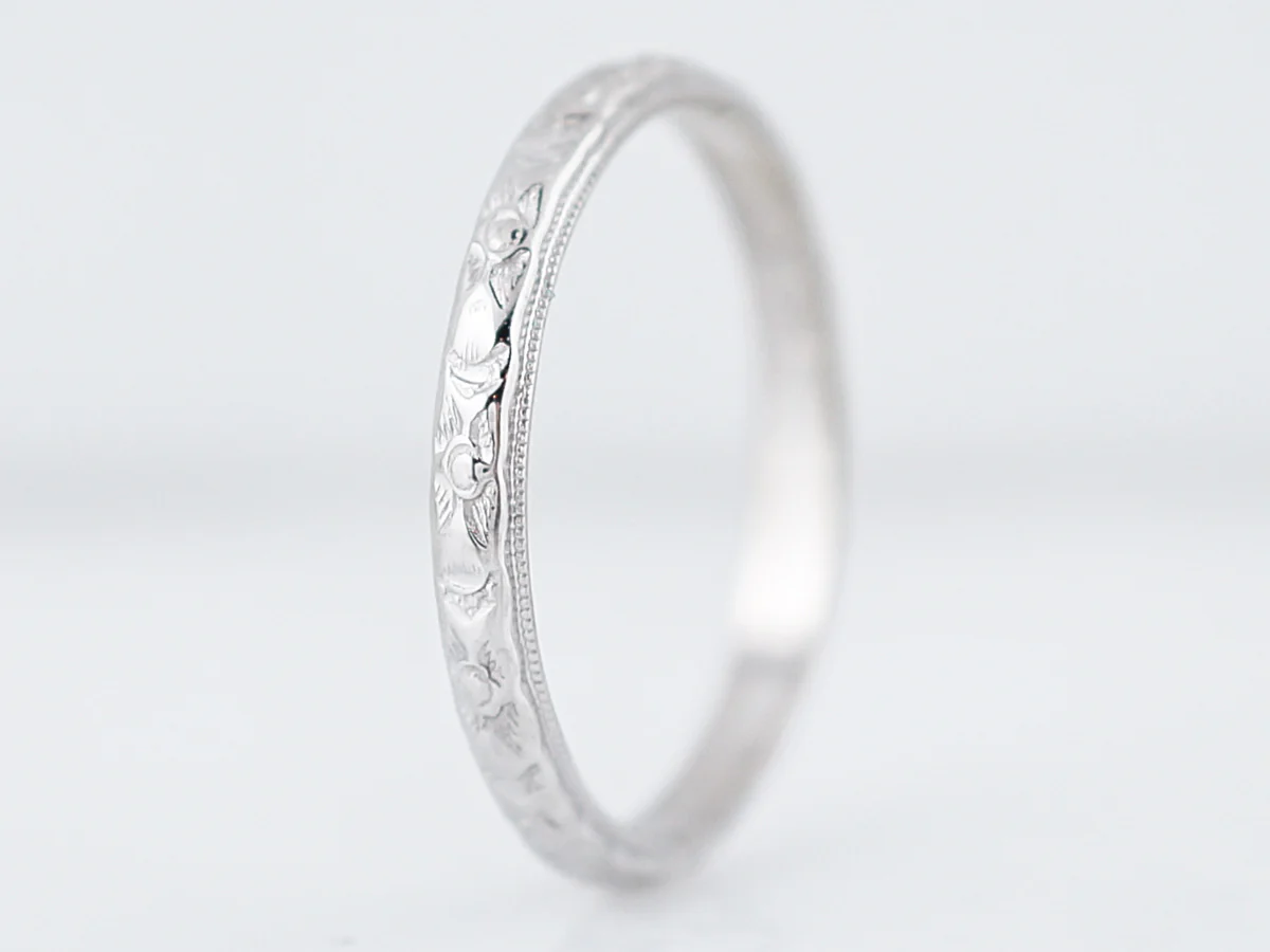 Antique Wedding Band Orange Blossom Art Deco in 14k White Gold - Image 3