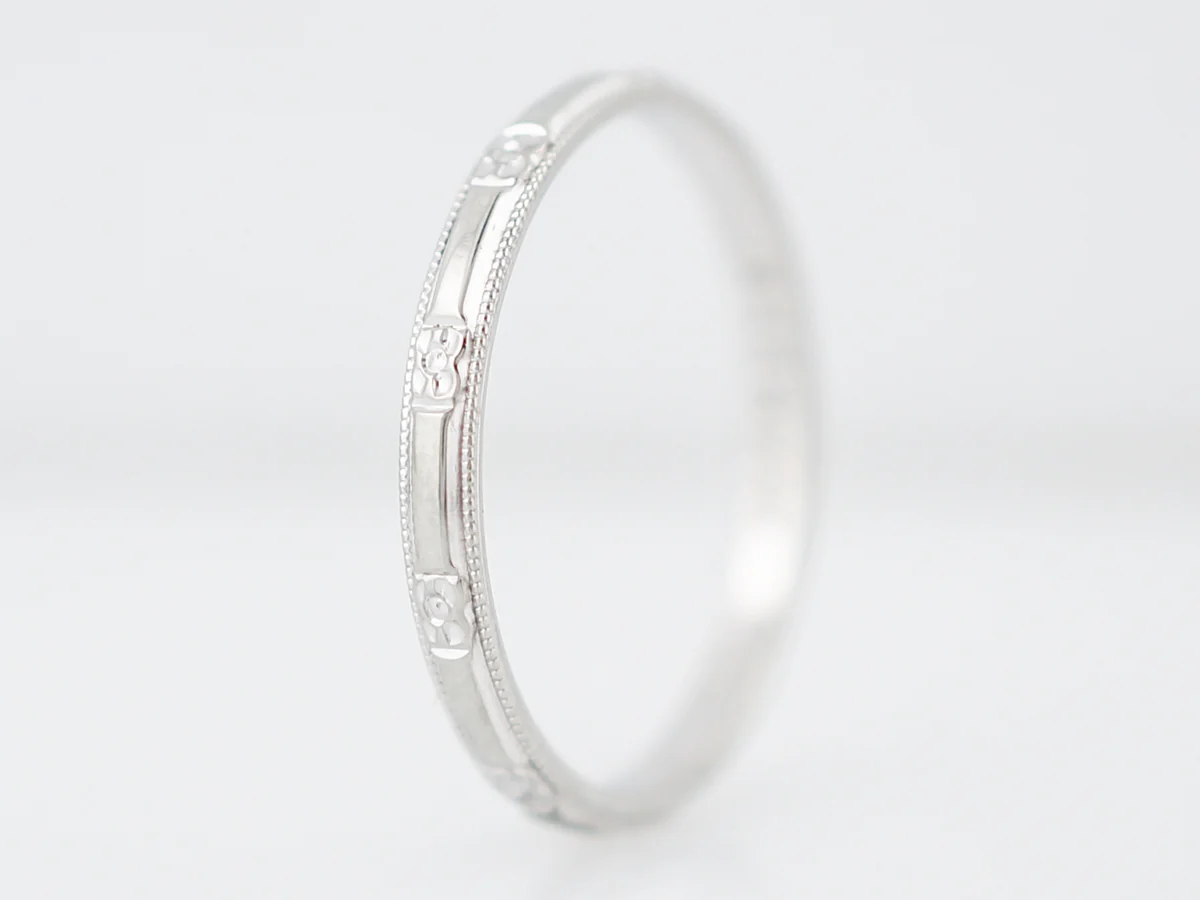 Antique Wedding Band Orange Blossom Art Deco in 18k White Gold - Image 2