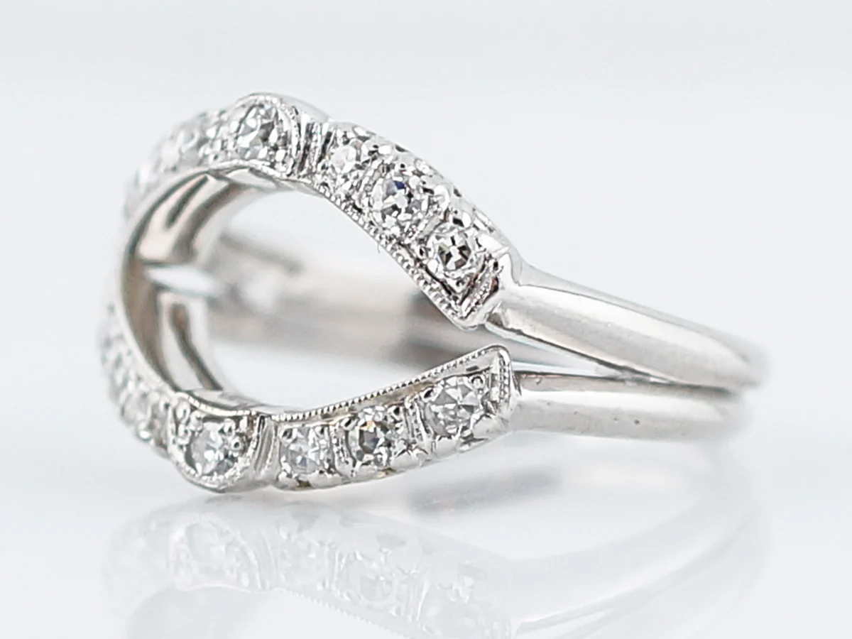 Antique Wedding Ring Guards Art Deco .28 Single Cut Diamonds in Platinum - Image 2